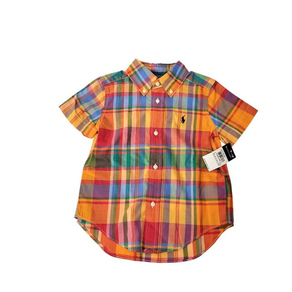 Ralph Lauren Boys Plaid Short Sleeve Button-Down Shirt 2/2T 100% Cotton Multicol - Picture 1 of 5